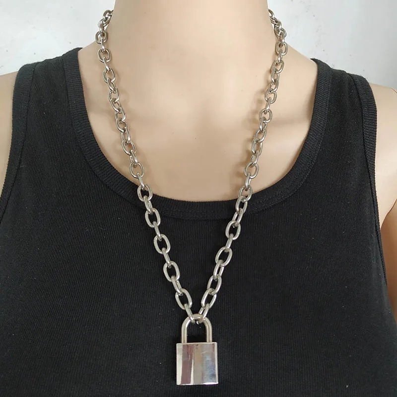 Unisex Chain Necklace Square Lock Choker Collar