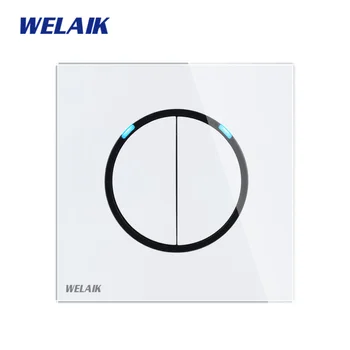 

WELAIK UK standard-Crystal Glass-Panel Push-Button-Switch Wall-Light Switch AC110-250V 2Gang-1Way B1721W