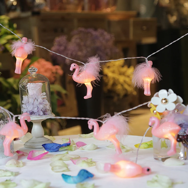 10Led Fairy Feathered Flamingo Battery Operated String Lights 1m LED