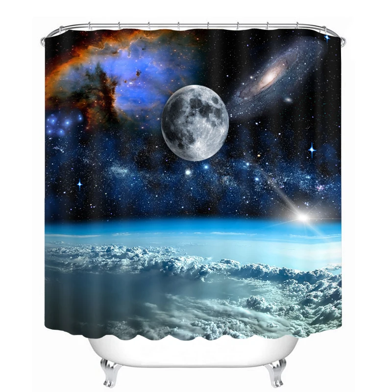 

New 3D Shower Curtains 7 Big Planet Space System Pattern Waterproof Fabrics Bathroom Products Curtains Washable Bath Curtains