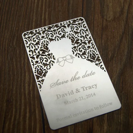 Laser Cut Metal Wedding Invitation Card Double Sided Printed