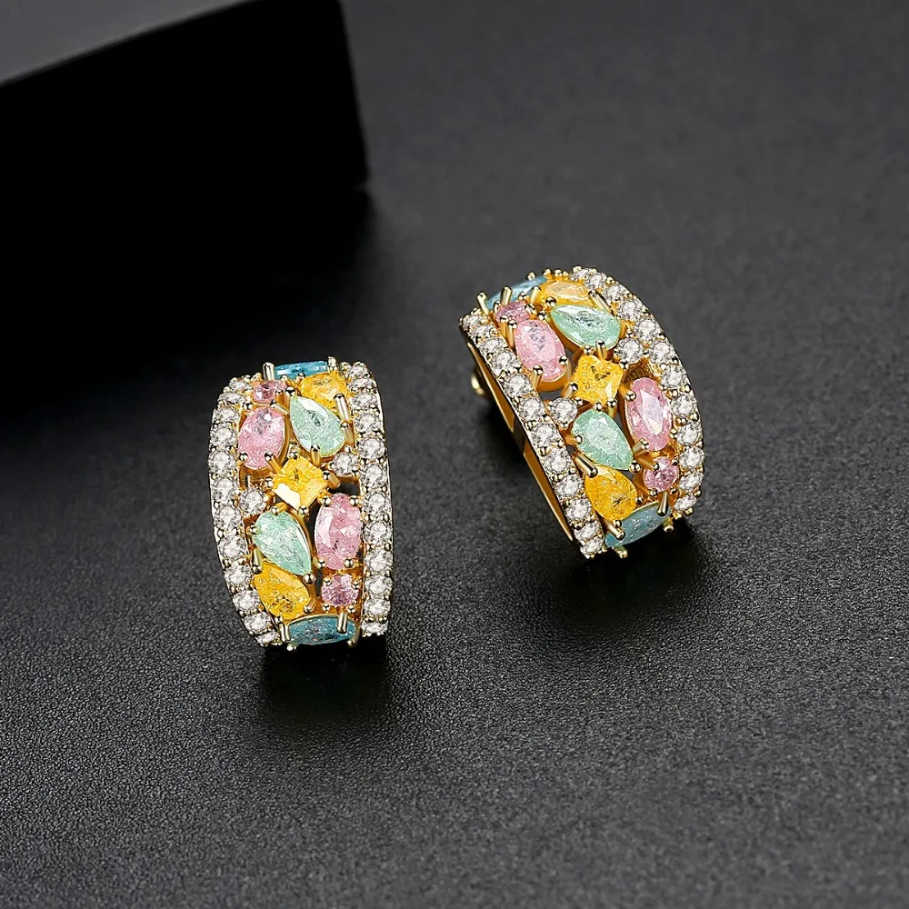 LUOTEEMI, Boho, изысканные серьги-гвоздики для женщин, девушек, для свадебной вечеринки, с роскошным кубическим цирконием, двойной цвет, модное ювелирное изделие, подарок