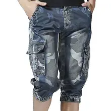 Мужские камуфляжные джинсовые шорты, новинка, много карманов, Военный стиль, байкерские короткие джинсы, Плюс Размер, модные повседневные шорты