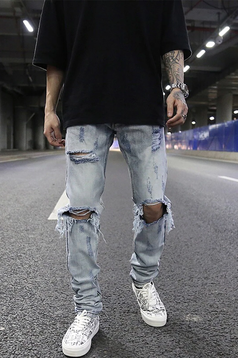 Men Jeans High Street Wash Whitening 
