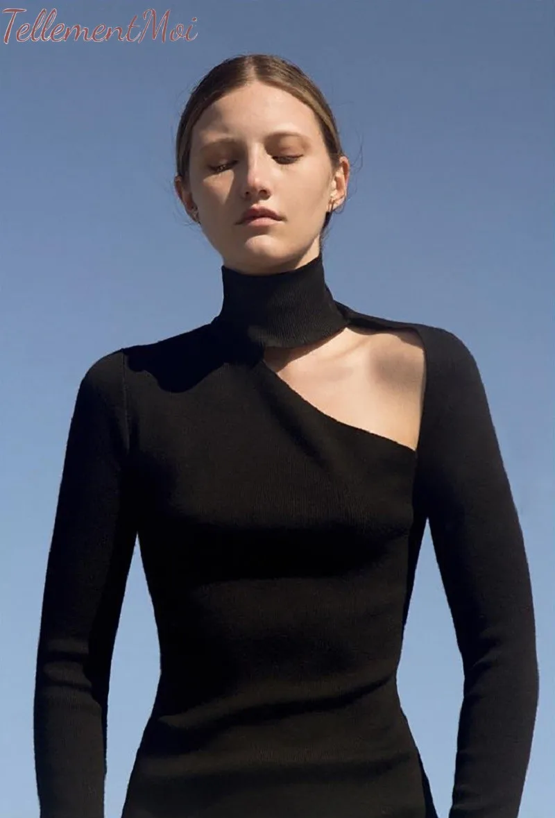 Black Knit Bottoming Shirt Turtleneck Long Sleeve Hollow Sweater Women Slim Knitted Pullovers Tee Thin 2019 Women Spring Tops Black Knit Bottoming Shirt Turtleneck Long Sleeve Hollow Sweater Women Slim Knitted Pullovers Tee Thin 2019 Women Spring Tops