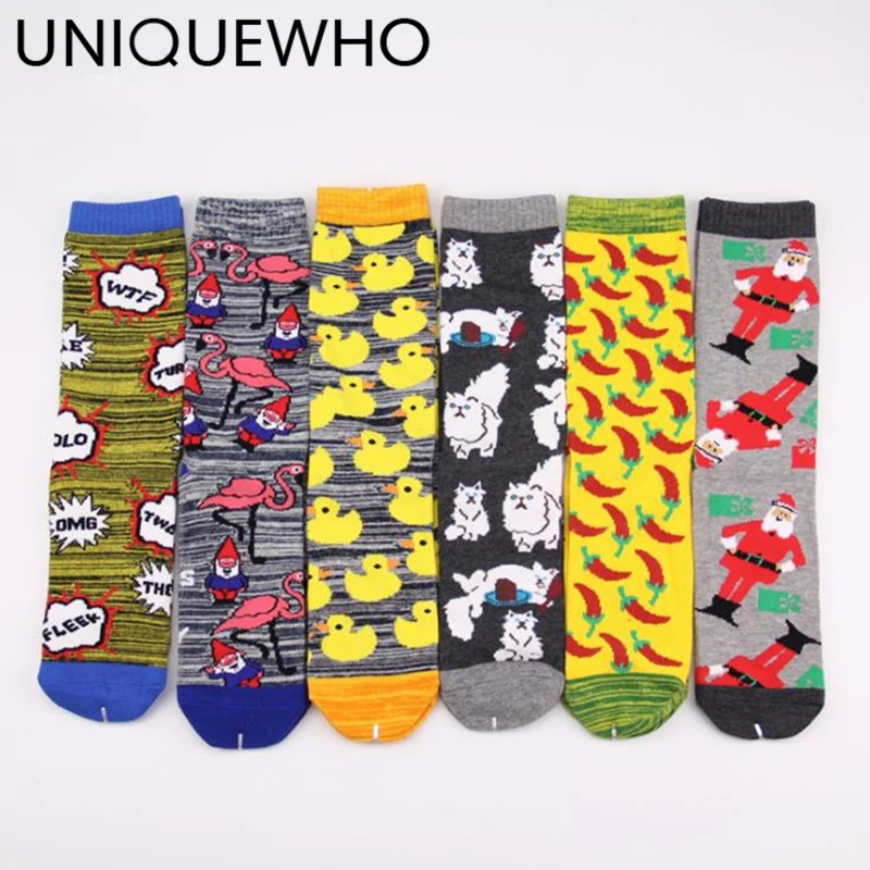 

Harajuku Hipster Skateboard Socks Creative Chili Duck Cat Pineapple Flamingo Socks Girls Women Pure Cotton Breathable Art Socks