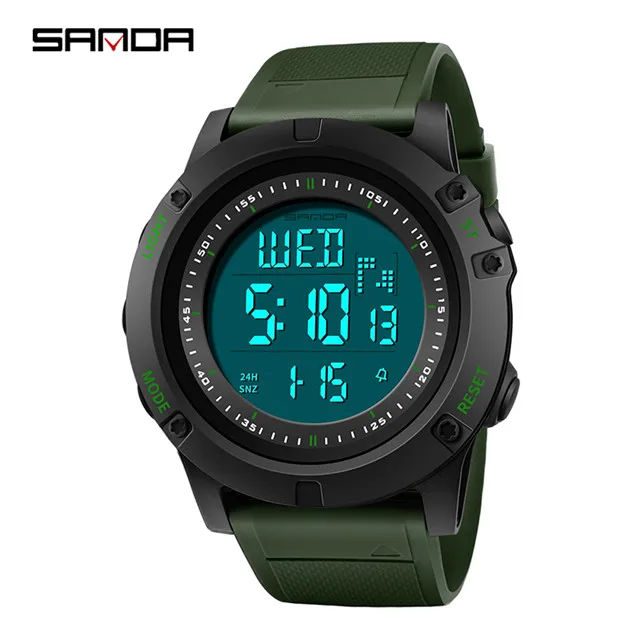 SANDA военные мужские спортивные часы светодиодный цифровые часы с обратным отсчетом противоударные водонепроницаемые мужские часы Chronos электронные часы - Цвет: army green