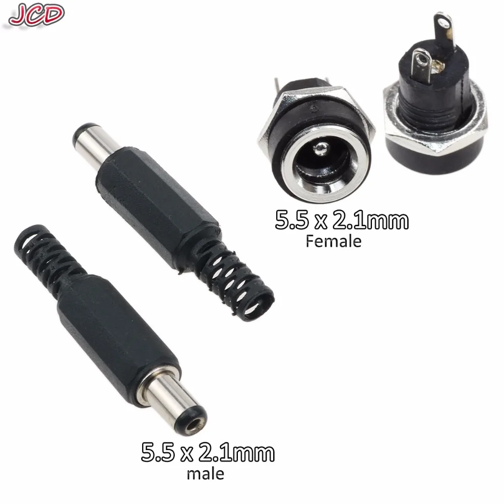 

JCD 12PCS 6Pair DC Power Connector pin 2.1x5.5mm Female Plug Jack + Male Plug Jack Socket Adapter DC-022B 5.5*2.1mm male DC005