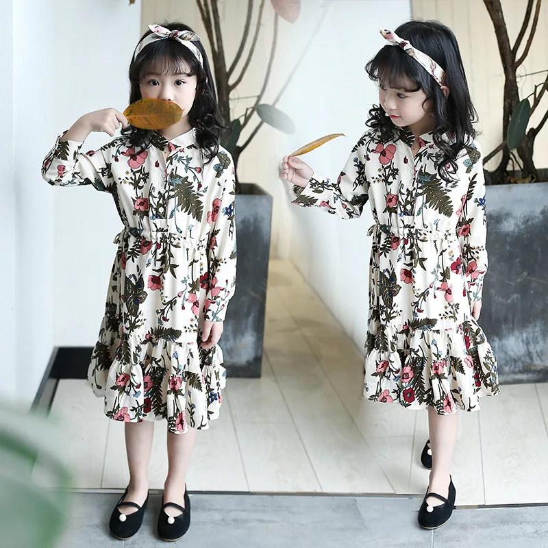 

Autumn 2018 New Middle-toddler Girl Korean Broken Flower Bottom Dress Fresh Long-sleeved Dress