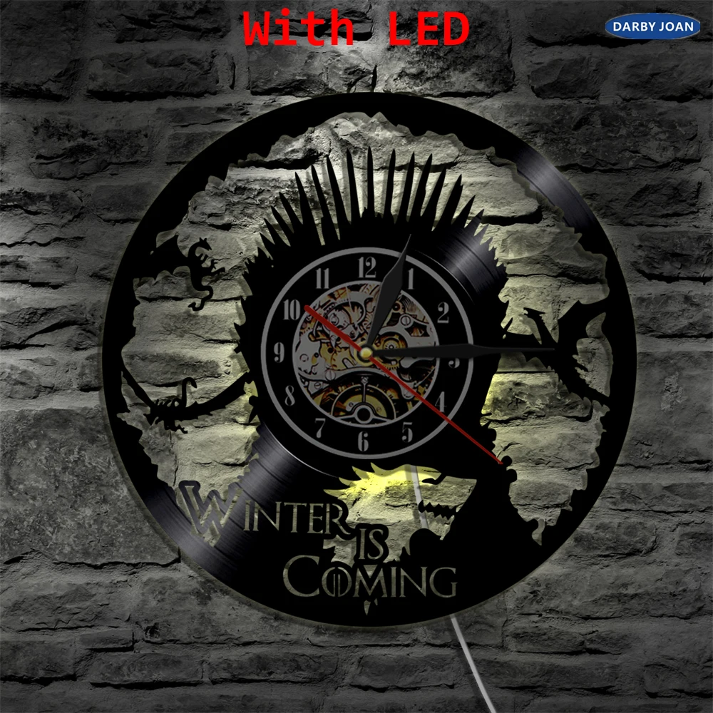 

Vinyl Clock Game of Thrones Led Wall Light Atmosphere LP Vintage Silhouette Record Handmade Gift Cool Interior Decor Art