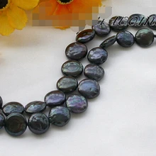 Z3467 2row " 14 мм черный круглый пресноводных жемчужный браслет благородный стиль Природный тонкой jewe Быстрая