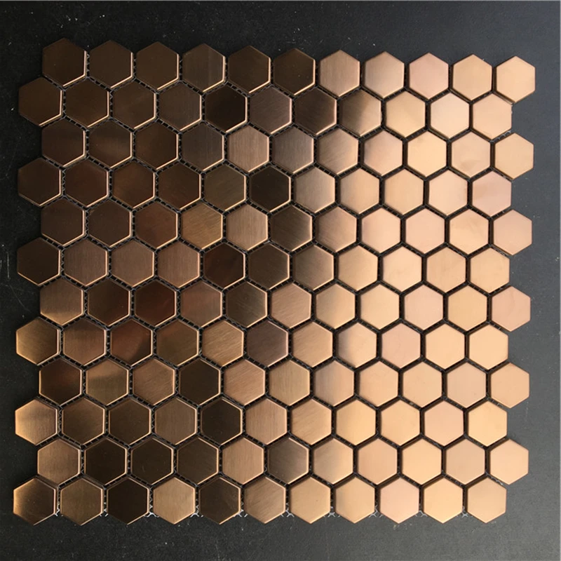 

23mm Hexagon Brush Rose Gold Metal Stainless Steel Mosaic Tiles, Creative Store Waistline fireplace wall floor tile