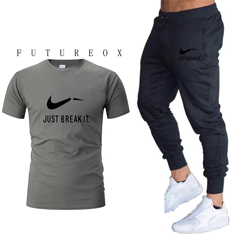 Summer high quality jogging pants men's fitness bodybuilding pants for runners sweatpants + cotton casual LOGO men's T-shirt top