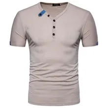 

New Men's Brand T-shirt Fashion Design Tops Fashion Slim T-shirt Buttons High Quality Casual Cotton Short-sleeved T-shirt M-XXL