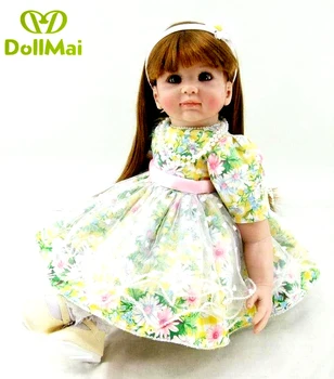

24"/60 cm So Beautiful Green Flower Clothes Silicone Reborn Toddler Baby Girl Doll Curly Hair Baby Doll for Christmas