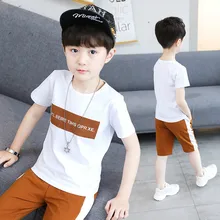 Детские комплекты для мальчиков, летняя новая детская футболка с короткими рукавами+ штаны, два комплекта, детский спортивный костюм, одежда для От 5 до 14 лет 10-12 лет