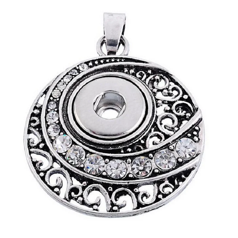 12mm Round Snap Button Pendant Necklace Ancient Silver Snap Button