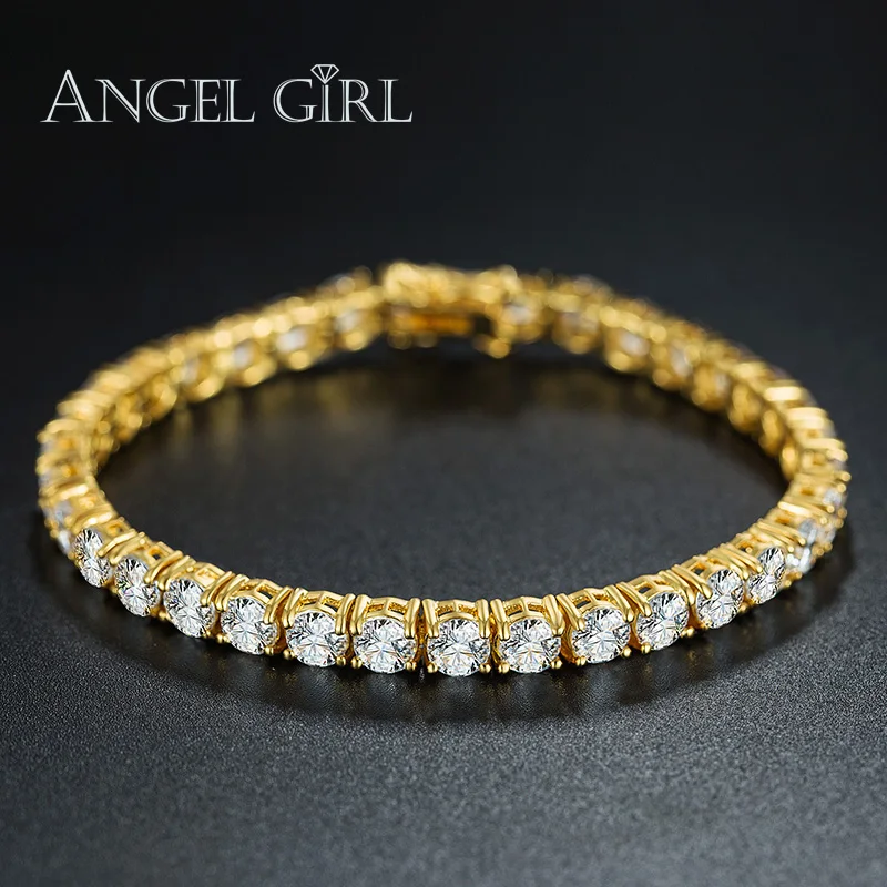 

Angel girl Round gold colour 5MM Cubic Zirconia Tennis Micro Bracelet Charm Bijoux With Double-safety-clasps
