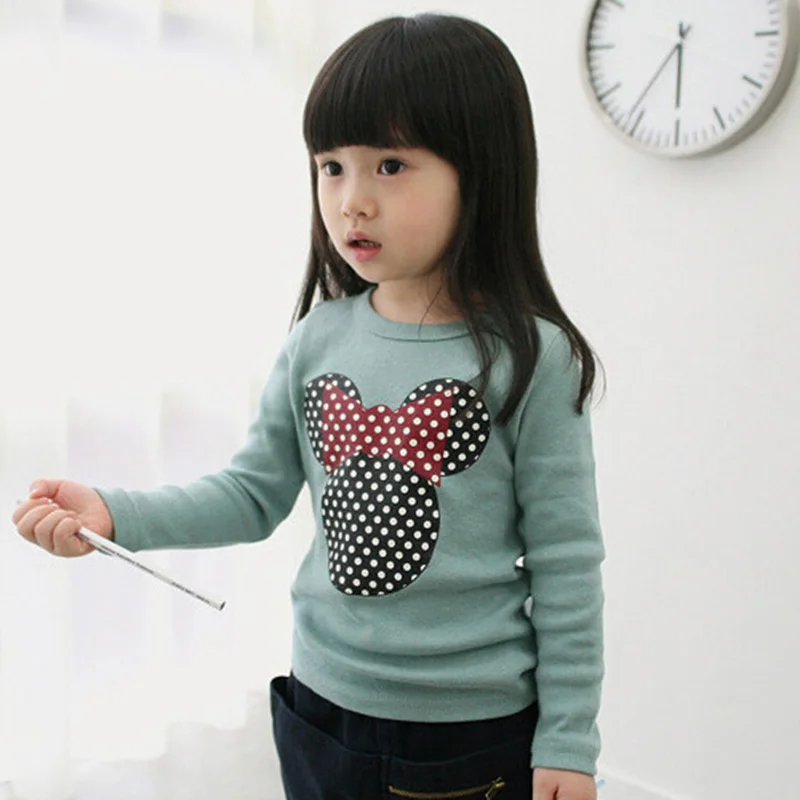 Long Sleeve T-shirt For Girls Toddler Kids Clothes Baby Girls Cartoon Print Mickey T shirts Casual Tops Tees Children's Clothing - Цвет: T6610green