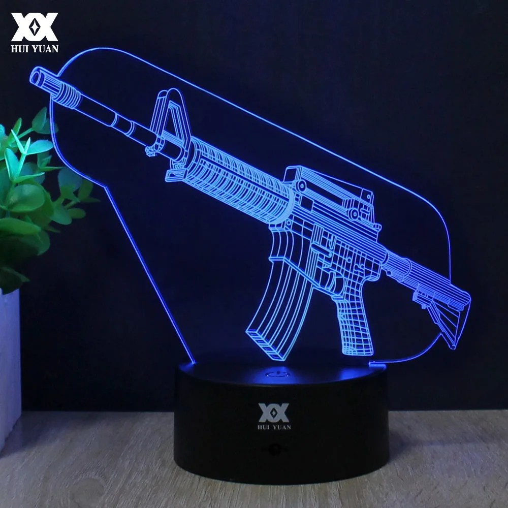

USB 3D Gun Lamp Remote Control 7 Colors Changing Night Light LED Decorative Table Lamp AA Battery Child's Gift HUI YUAN Brand
