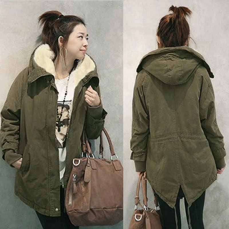 2016 Winter Thickening Coats Hoodies For Women Slim Bomber Jacket Army Parka Autumn Womens Green Parka