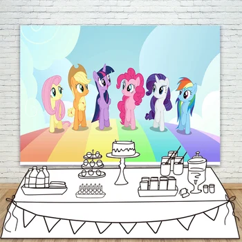 

Photography Backdrop My Little Pony Party Photo Background Seamless Rainbow Bridge Curtain For Boys and Girls Birthday Decor