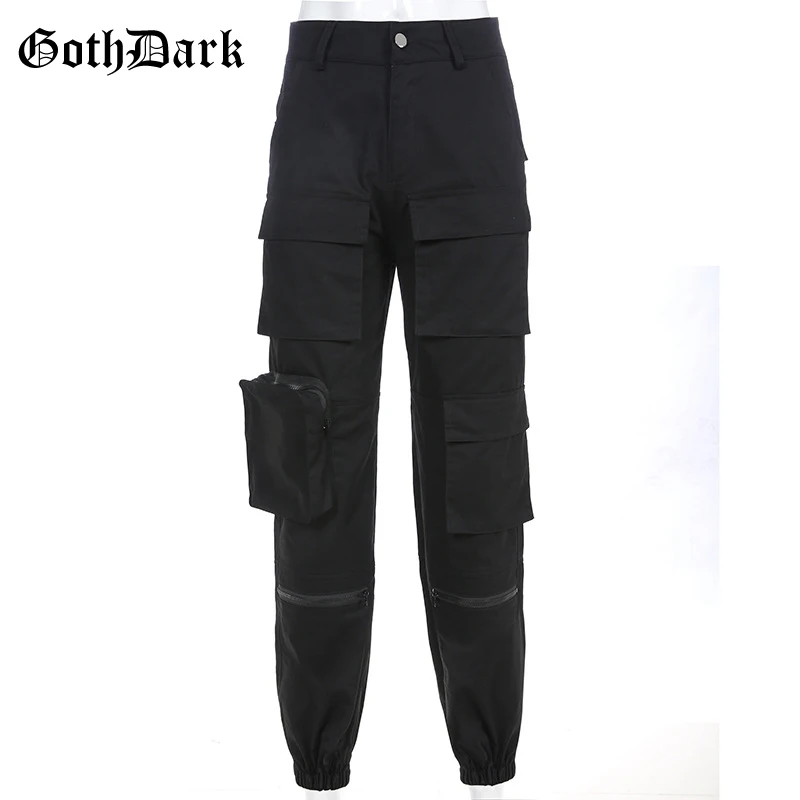 Goth Dark Black High Waist Pleated Gothic Trousers Pockets Harajuku Autumn 2019 Fashion Cargo Pants Patchwork Zipper Asymmetric Goth Dark Black High Waist Pleated Gothic Trousers Pockets Harajuku Autumn 2019 Fashion Cargo Pants Patchwork Zipper Asymmetric