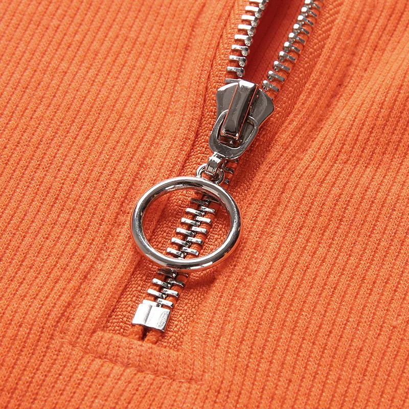 Новая уличная одежда Харадзюку панк яркие оранжевые кольца на молнии свитер женский короткий укороченный pull femme Топы