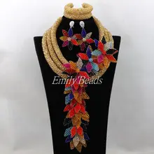 Классический Африканский наряд из бисера комплект ювелирных изделий большой цветок нигерийские Свадебные хрустальные бусины комплект ювелирных изделий AIJ736