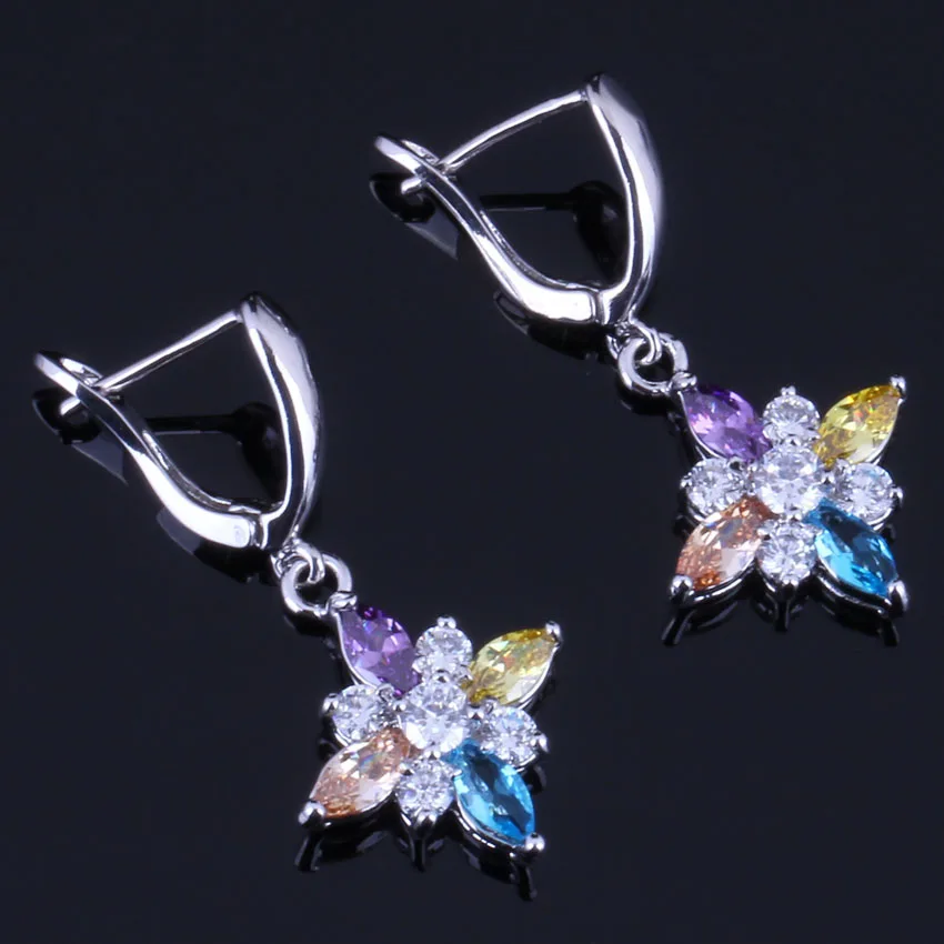 Серьги-Подвески Pretty Star Multigem с разноцветным желтым кубическим цирконием и