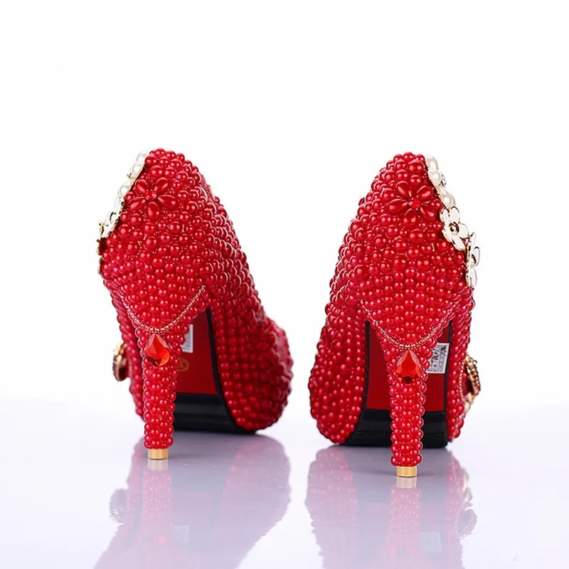 Перламутрово-красная Свадебная обувь Дизайн Феникс девушка свадебные туфли 4 дюймов на высоком каблуке Юбилей вечерние туфли-лодочки Обувь для дня рождения