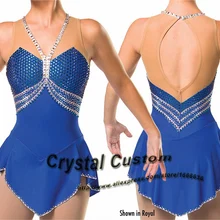 Пользовательские синие платья для фигурного катания с спандексом бренд Vogue соревнования в фигурном катании платье на заказ DR2998