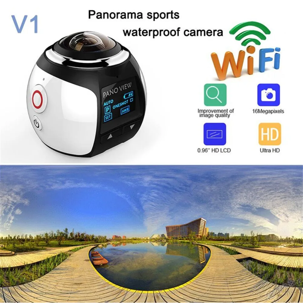 Newest V1 4K 360 Action Camera Mini Wifi Panoramic Camera 2448*2448 Ultra HD Panorama Camera Waterproof Sport Driving VR Camera