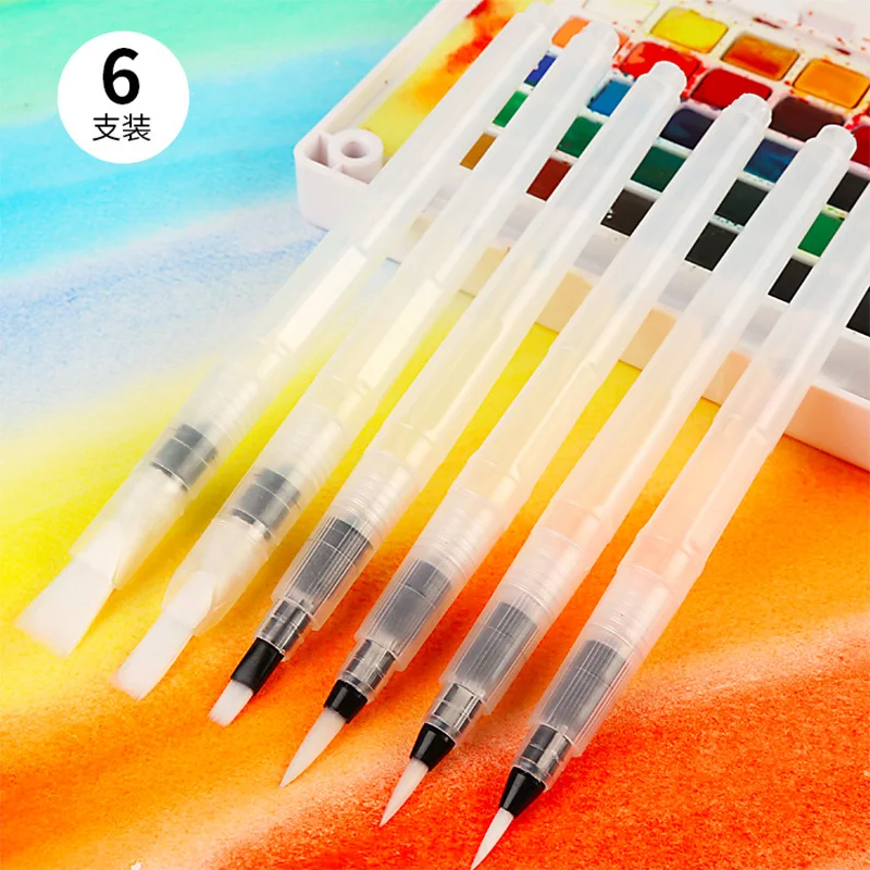 Goede 6 stks Grote Capaciteit Vat Water Kwast Set Verschillende Vorm Zachte Kalligrafie Schilderij Borstel Tekenpen Kunst Levert