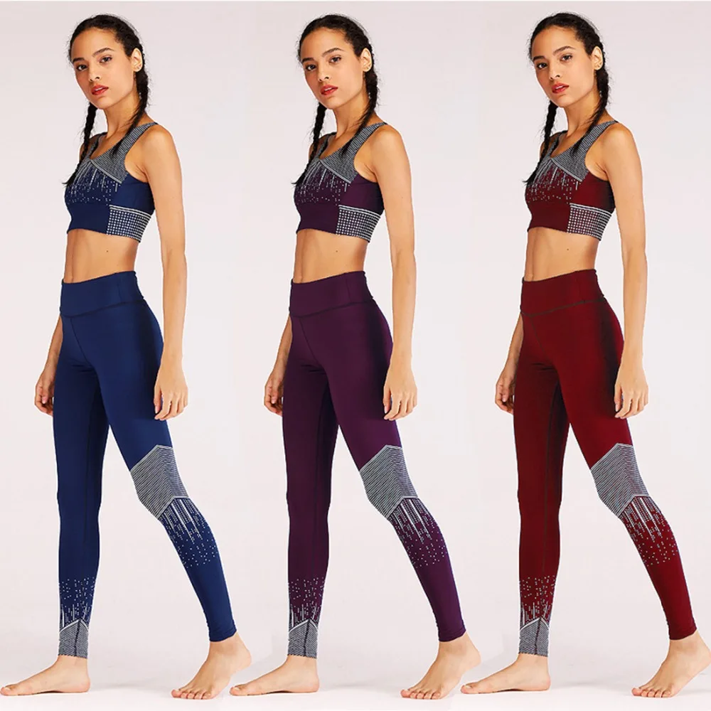 Summer hot new fashion fitness color printing nine points leggings breathable slim high waist casual women