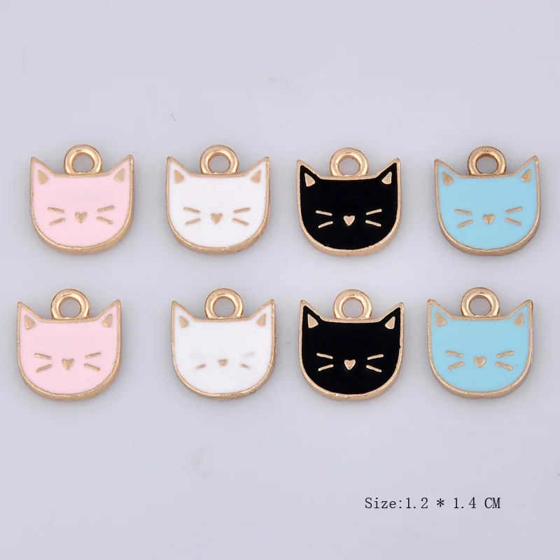 10 шт 12*14 мм DIY Мода сплав эмаль голова кошки котенка амулеты металлические