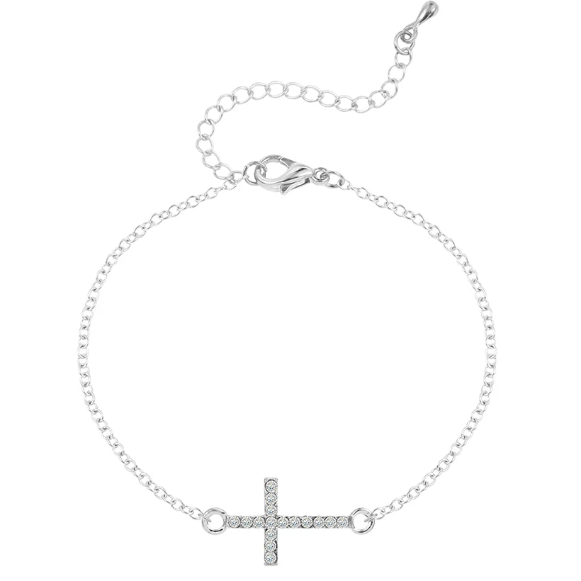 

Kinitial 1pcs New arrival!Cross Micro Pave CZ Disco Ball Crystal Bracelet Link Chain Fashion Christian Bracelet Gift Jewelry