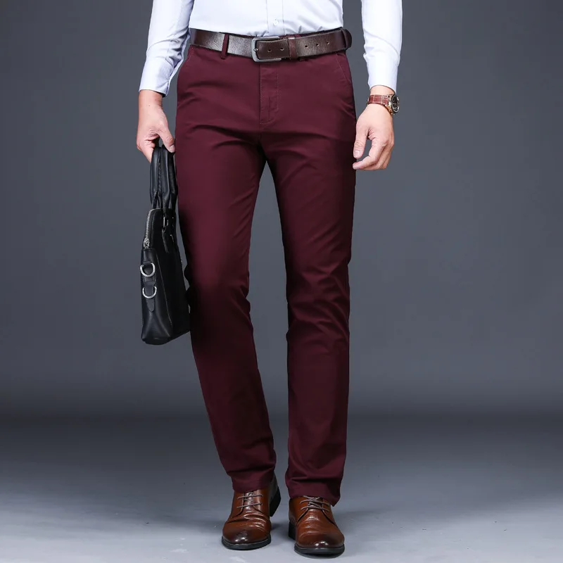 

ICPANS Men Casual Pants Length Straight Clasic Black Red Business Men Pants Overalls Office Trousers Mens Plus Size 44 42 40