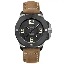 Parnis Commander Seriers Luminous Mens Sapphire Glass Leather Watchband Military Sport Automatic Mechanical Watch Wristwatch