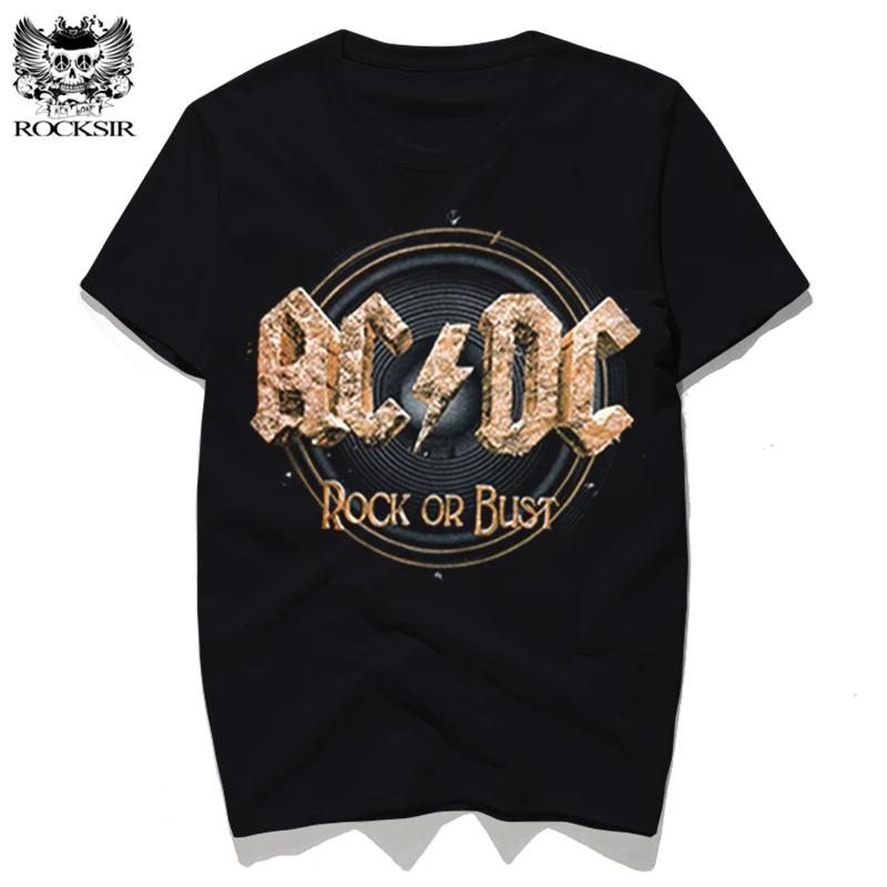 Rocksir 2017 простая Дизайнерская мужская футболка ACDC rock или bust забавная мужские