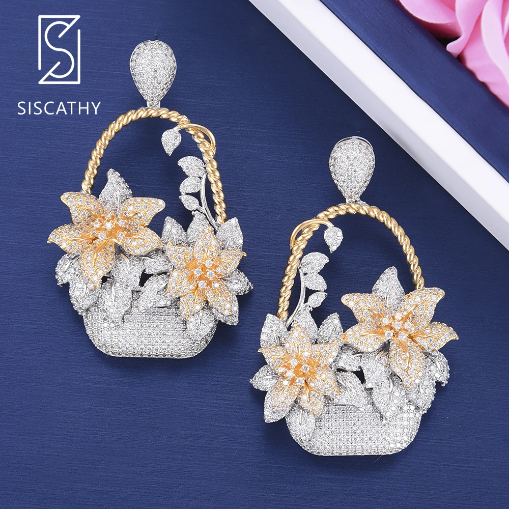 

Fashion Fleur bouquet Flower Earrings Pendant Pierced Big Pendant Dangle Drop Earrings For Women Wedding Engagement