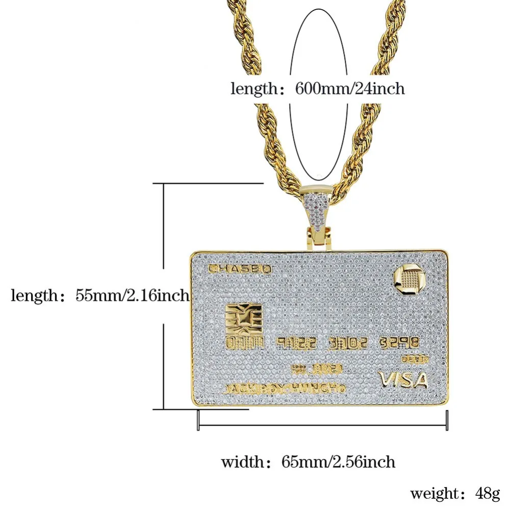 JINAO хип хоп золотой кулон Кредитная карта ожерелье микро проложить Циркон Iced Out ювелирные изделия для мужчин и женщин подарок