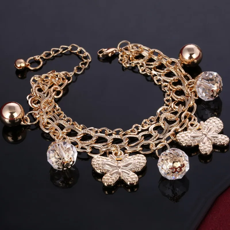 Download Gold Color Multi layer Chain Bracelet Clear Cubic Crystal ...