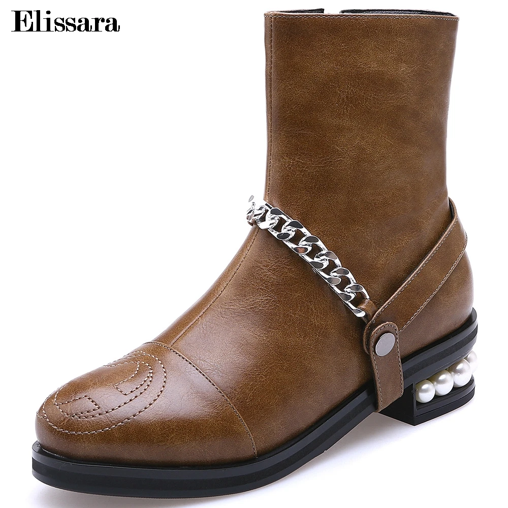 

Elissara Women Low Heels Ankle Boots Women Casual Zip Round Toe Detachable Buckle Shoes Women's Winter Boots Plus Size 34-42