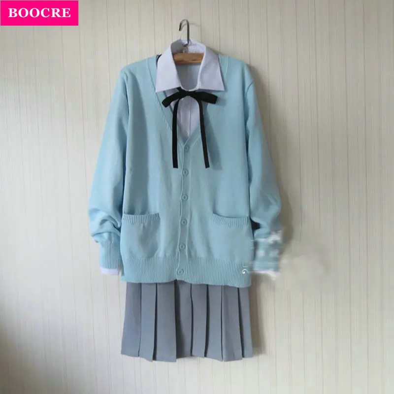 

BOOCRE Japanese Korean School Uniforms Uniform Harajuku Preppy Style JK School Uniform Blue Cardigan Sweater Coat Women Suit