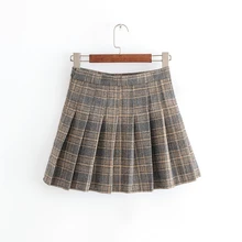 Черная и серая плиссированная мини-юбка в клетку в стиле ампир; элегантная осенне-зимняя юбка; S0124