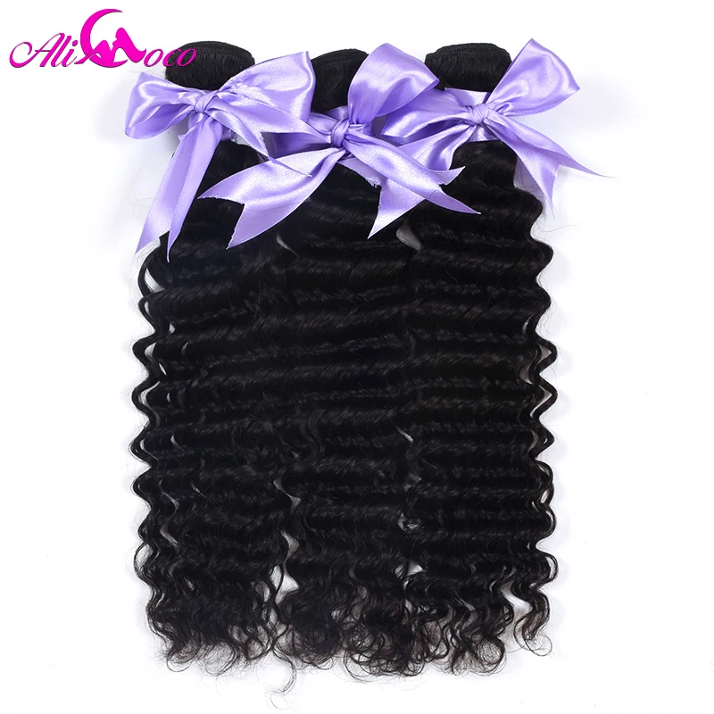 Online Paquetes de ondas profundas brasileñas de pelo de Coco de Ali 1 3 4 paquetes de tejido de cabello humano 100% paquetes de Color Natural extensiones de cabello no Remy
