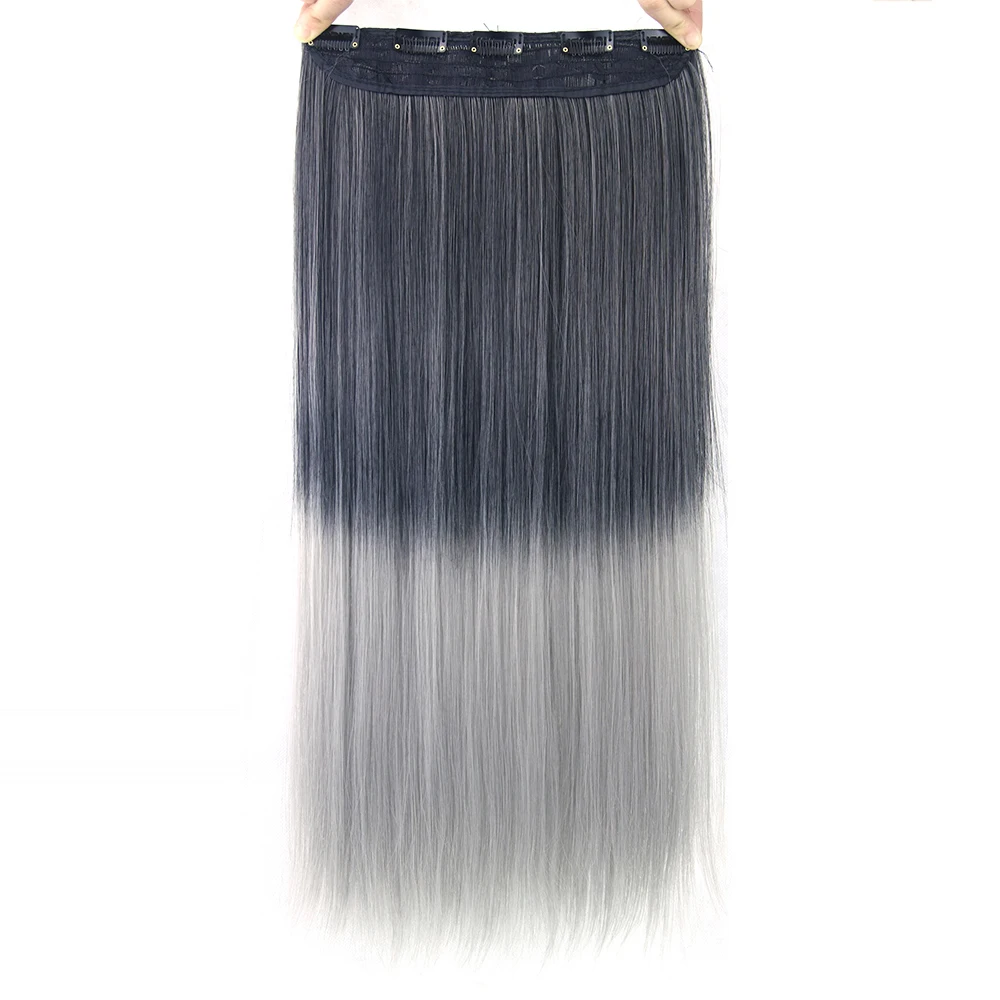

Soowee Synthetic Hair Straight Black To Gray Clip In Hair Extensions False Hairclip Kanekalon Hair-extension Hair on Hairpins