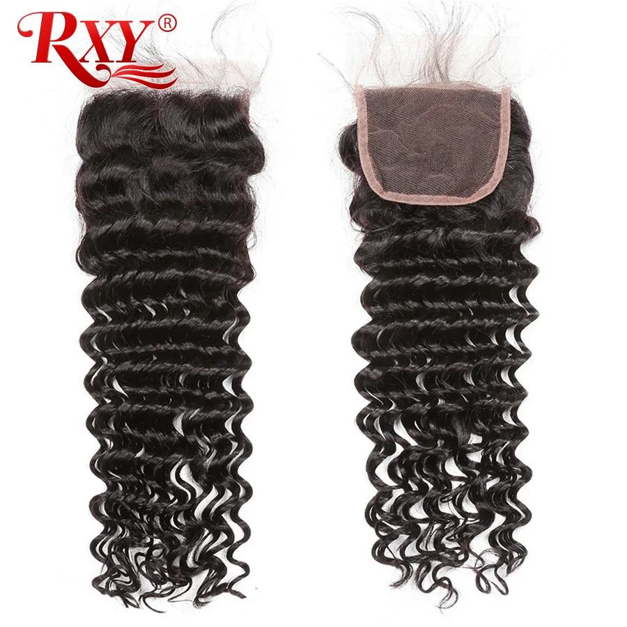 Brazilian Deep Wave Bundles With Closure 3 Bundles Human Hair Weave Bundles With Closure RXY 4x4 Lace Closure Remy Hair 4PcsLot (4)