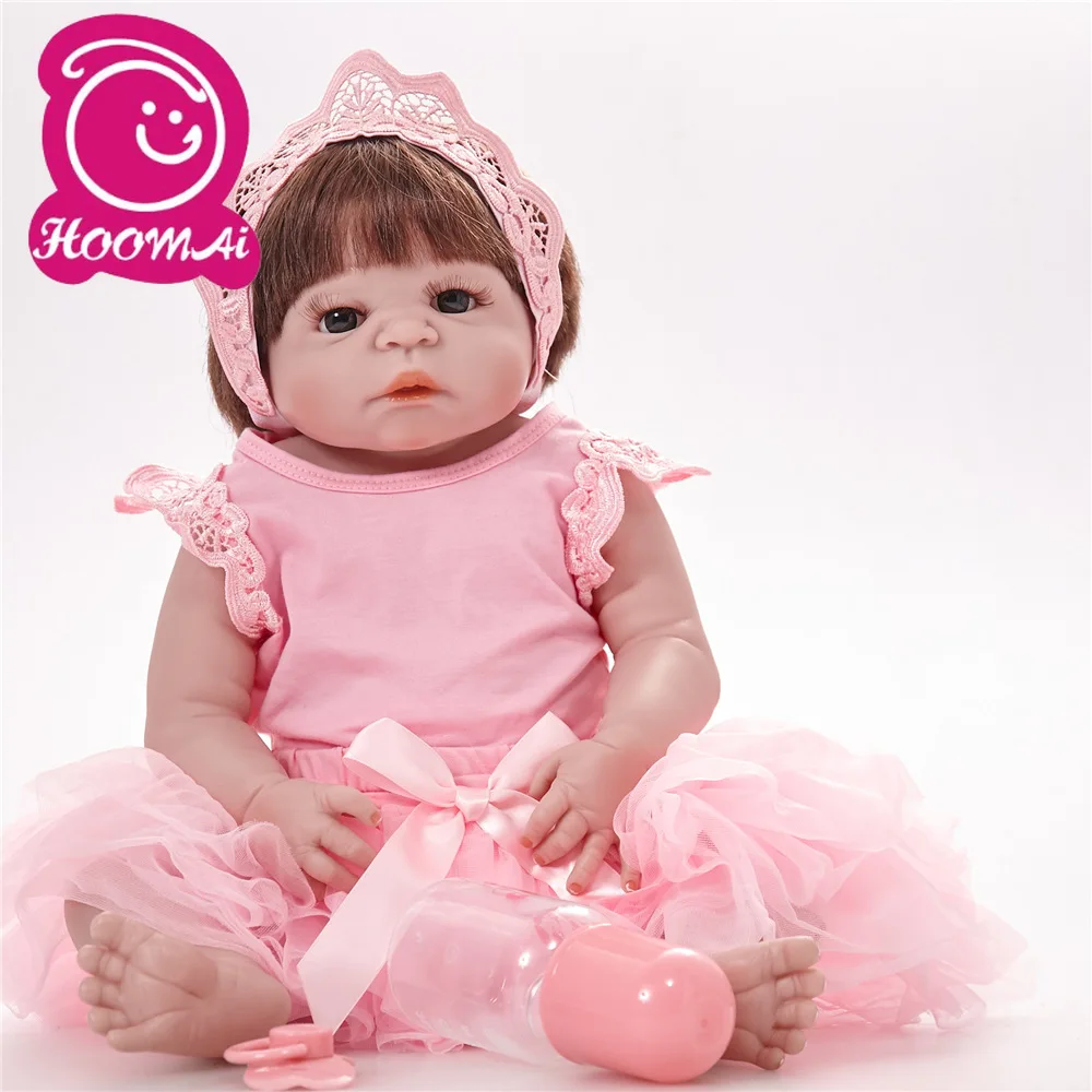 Всего тела силикона Reborn Baby Doll детская 22 дюйма 55 см для девочек розовая одежда